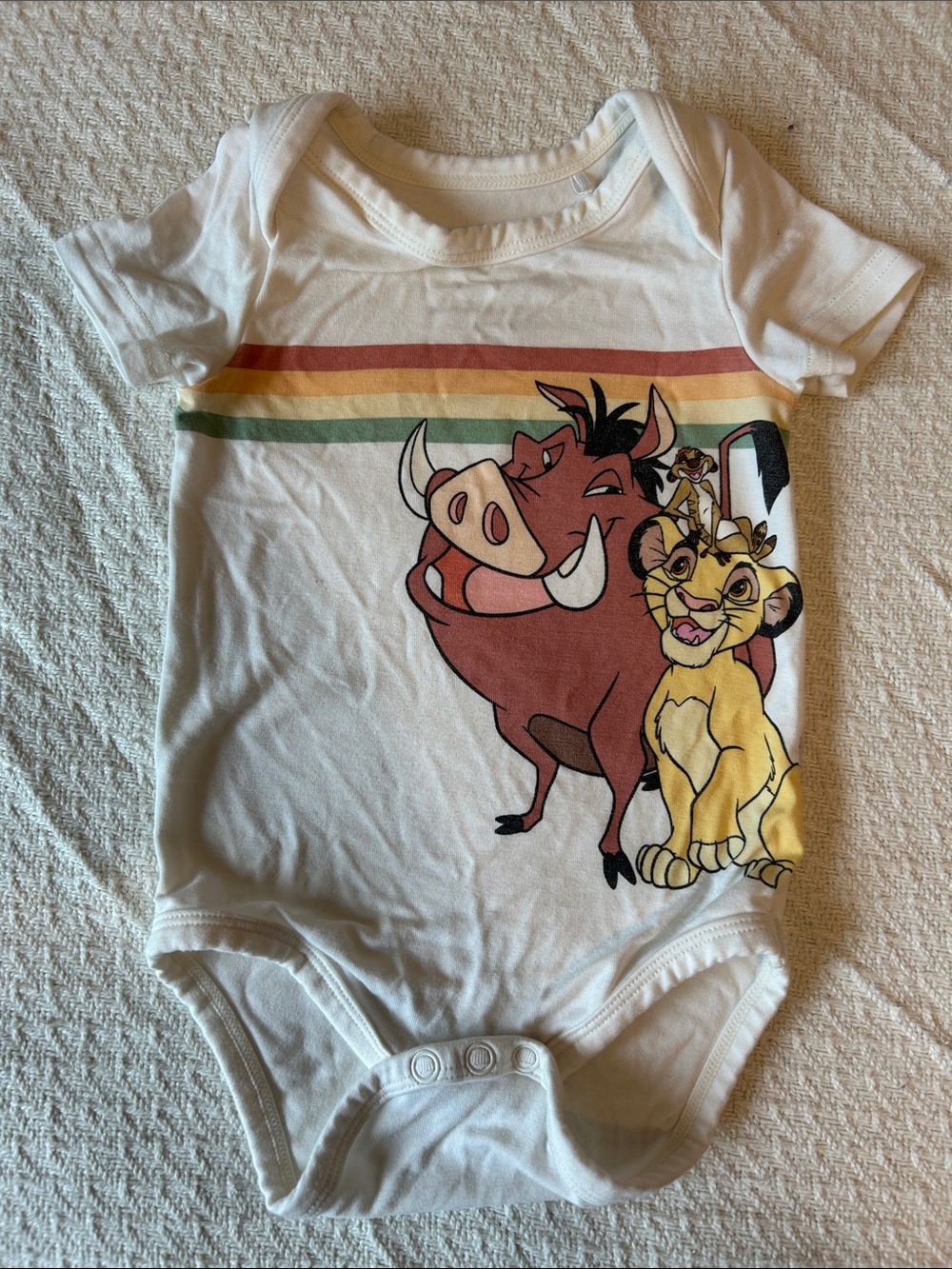 Little Sleepies White Lion King Graphic One-Piece with Multicolor Stripes